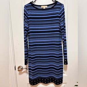 Michael Kor’s Women’s Blue & Black Striped Long Sleeve Dress Size M